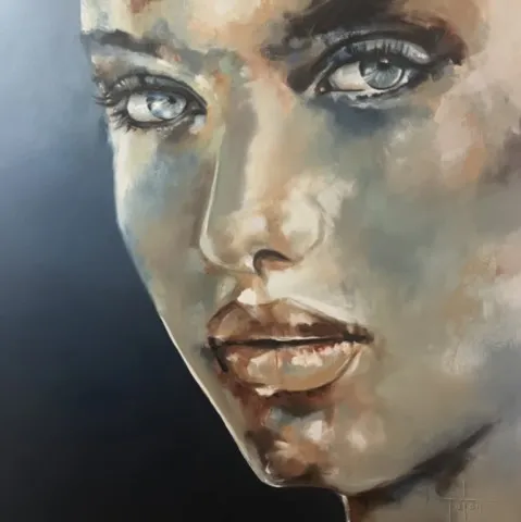 Agapè — Peinture à l'huile originale (original oil painting) — Série des visages évanescents par Olivier Talon, French painter à L'Isle-sur-la-Sorgue